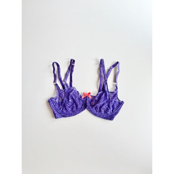 AGENT PROVOCATEUR Rei Electric Purple Lace Coral Bow Balconette Bra, Size 36E - Picture 5 of 16